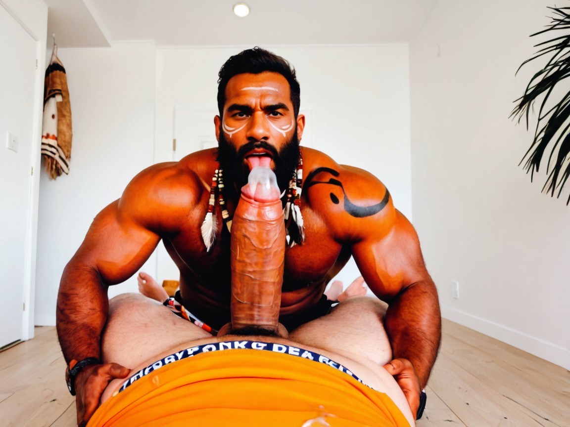 + Ginger Guy In Revealing Tribal Wear, Precum Droplet On Tip, St Person Pov Blowjob AI Gay Porn