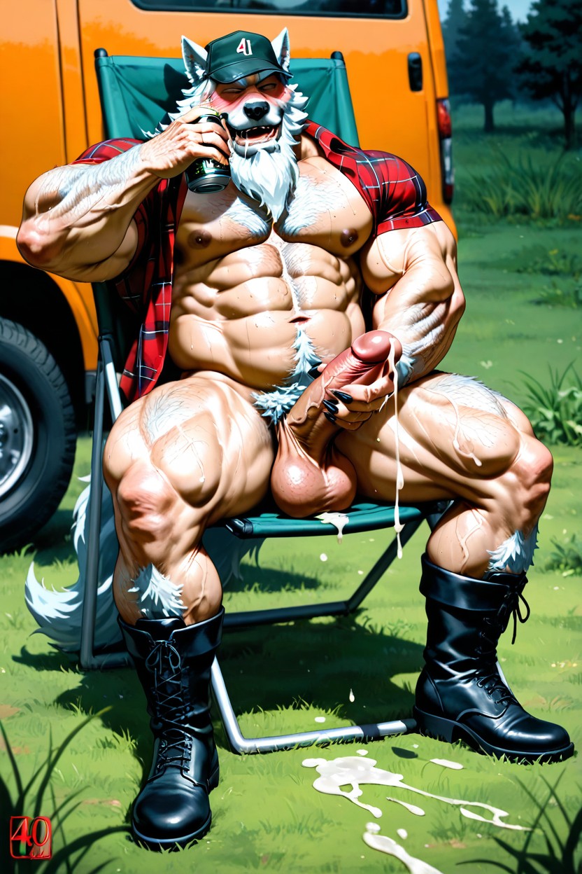 Closed Eyes, Holding A Drink Can, Realistic Skin Texture AI Gay Porn