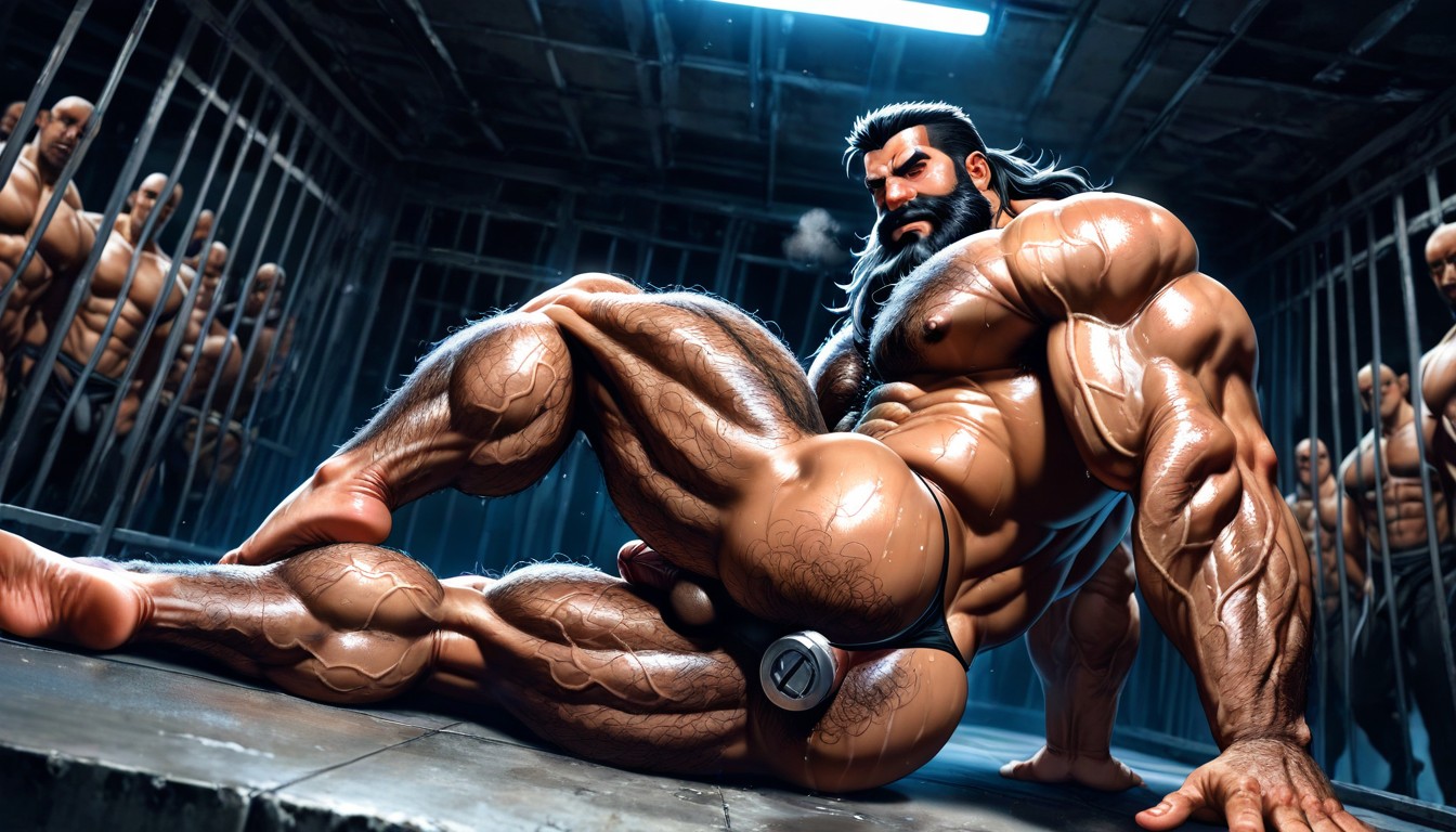 On Tiptoes, Dim Light, Huge Hairy Pecs AI Gay Porn