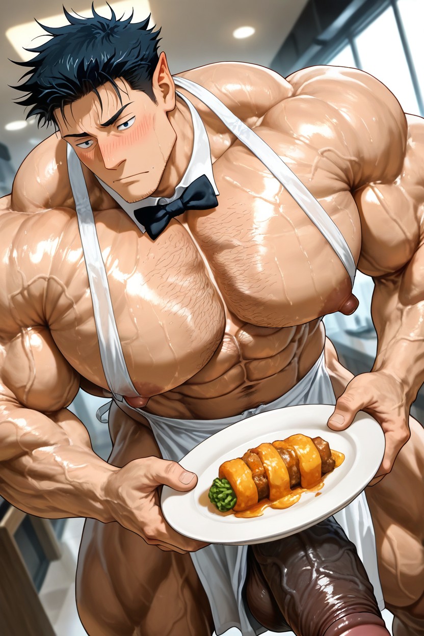 Oiled Skin, Muscular, Wearing Transparent Apron Porno gay IA