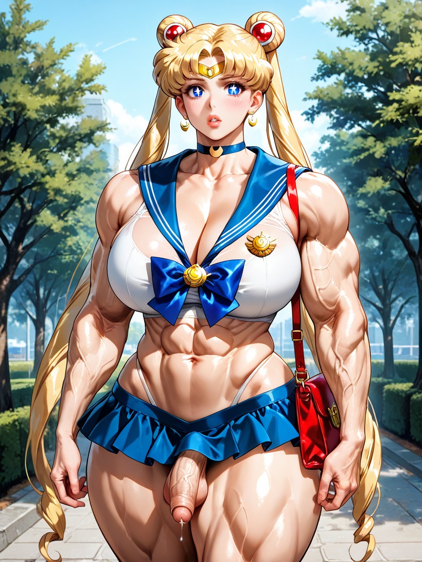 With A Blue Sailor Collar Featuring White Stripes, Femboy , Hoop Earrings AI Gay Porn