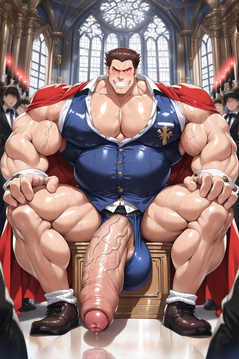 Massive Round Plump Pecs, Underwear Containing Cock, Hips Size AI Gay Porn