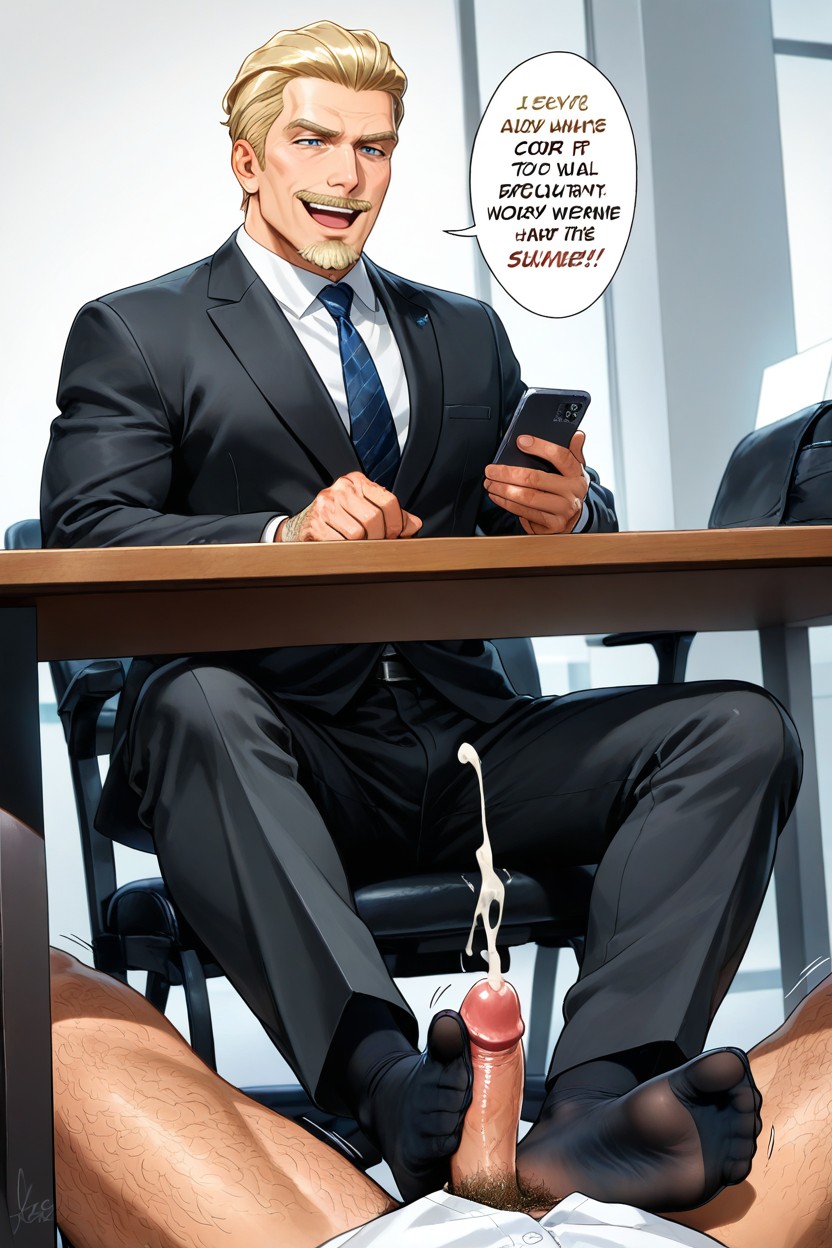 Both Men Wearing Office Pants, Blonde Goatee And Mustache, Blonde Slicked Back Hair AI Gay Porn