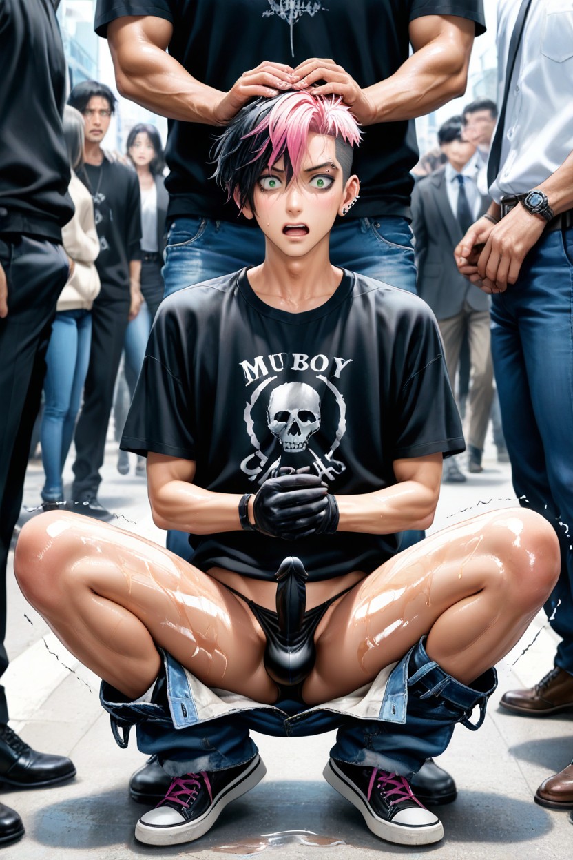Squatting, Photorealistic, Emo AI Gay Porn