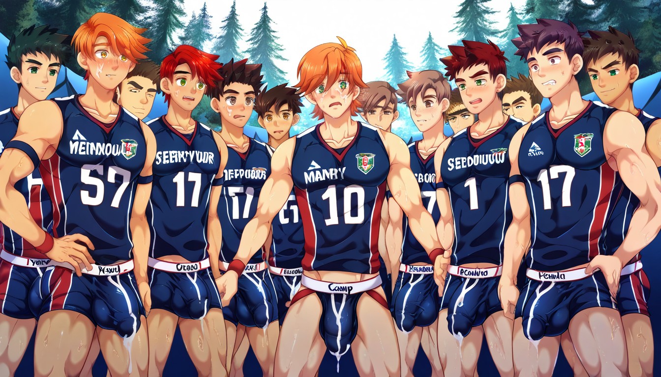 Cum Underwear, Yoichi Purple Hair, Biting Lip AI Gay Porn
