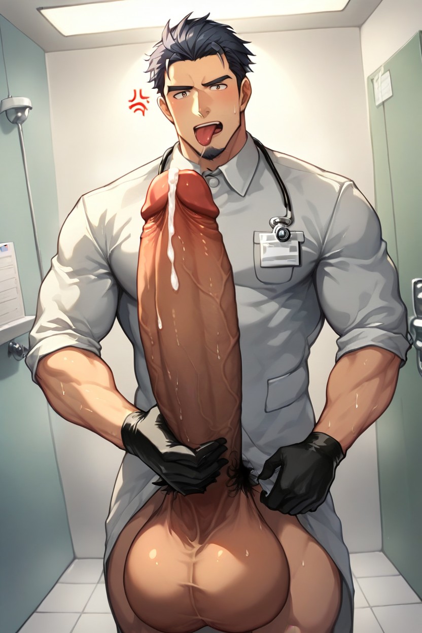 Exhibitionism, Men Only, Man In Hospital Gown With Massive Gigantic Hyper Cock AI Gay Porn