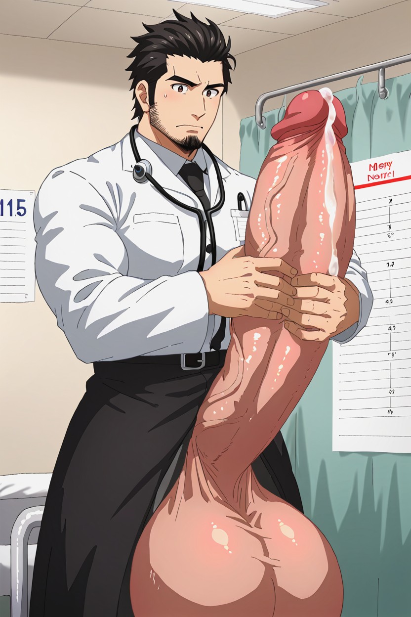Gigantic Balls, Fully Clothed Doctor, Chart On Wall AI Gay Porn