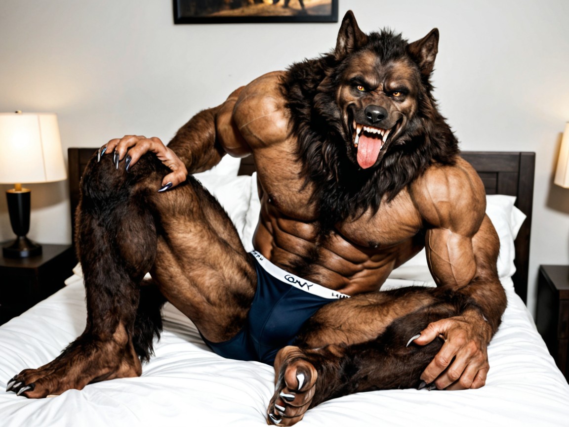Massive Broad Shoulders, Wearing Tight Fitting Underwear, Tall Wolflike Upper Body AI Gay Porn