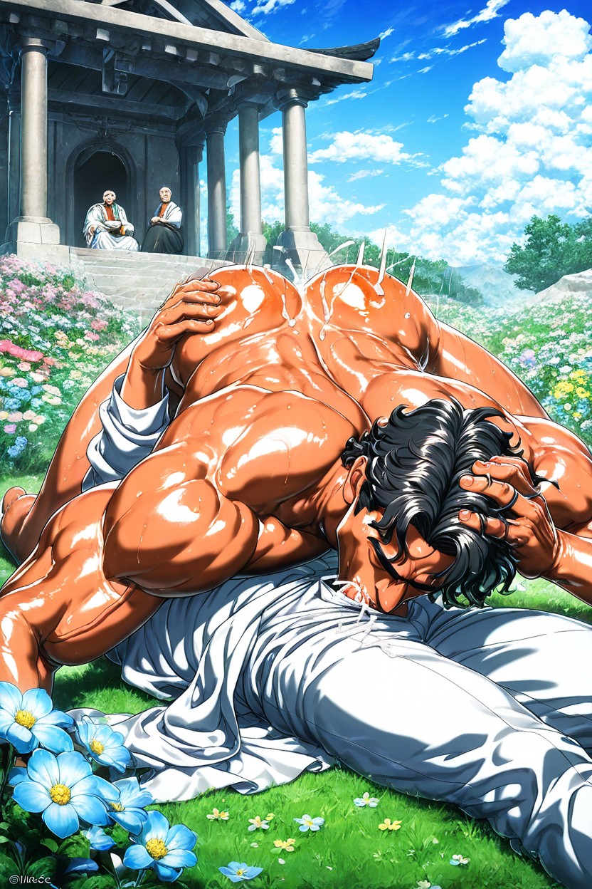 Cum Dripping From Mouth, Smooth Face, Many Flowers AI Gay Porn
