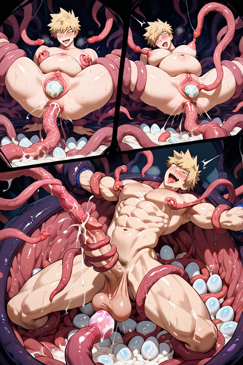 Head Thrown Back, Thick Tentacle Move Into Urethra, Eyes Rolling Back AI Gay Porn
