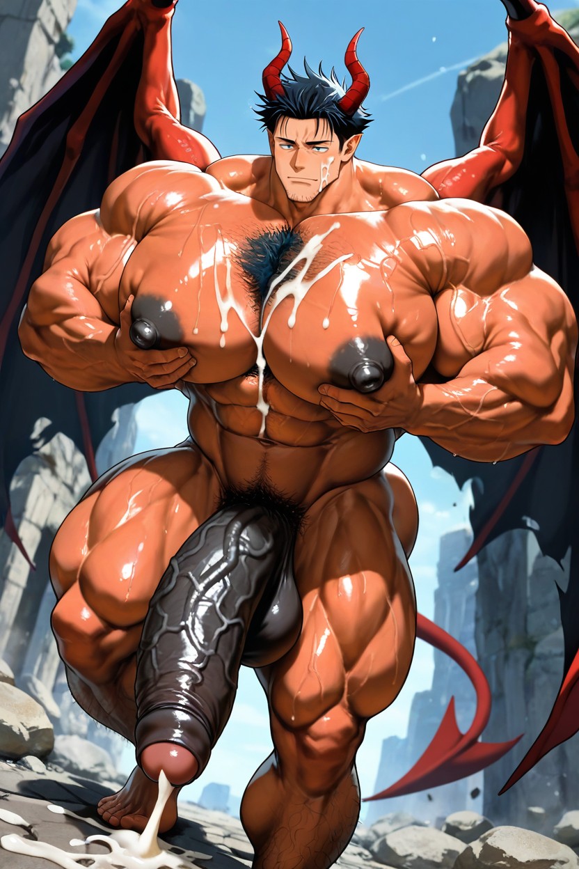 Deeply Etched Blocky Abs, Body Bent Forward, Vivid Cinematic Light Casting Rembrandt-style Deep Shadows On His Massive Bulking Body AI Gay Porn