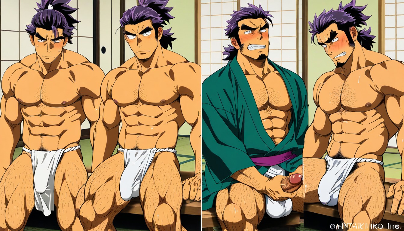 Charismatic Samurai, Strong Physique, 手握阴茎 同性恋AI色情