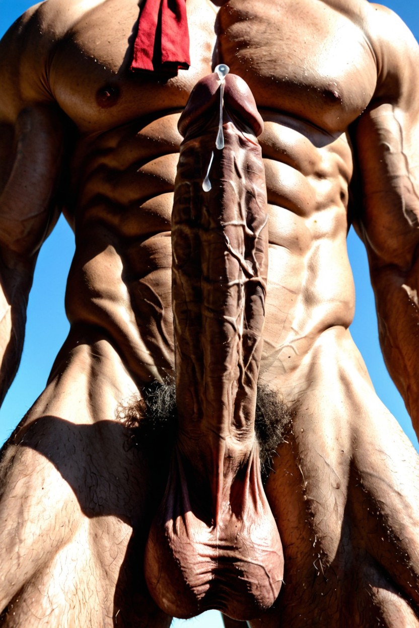 Closeup Shot, Defined Pack Abs, Heavy Sagging Testicles AI Gay Porn