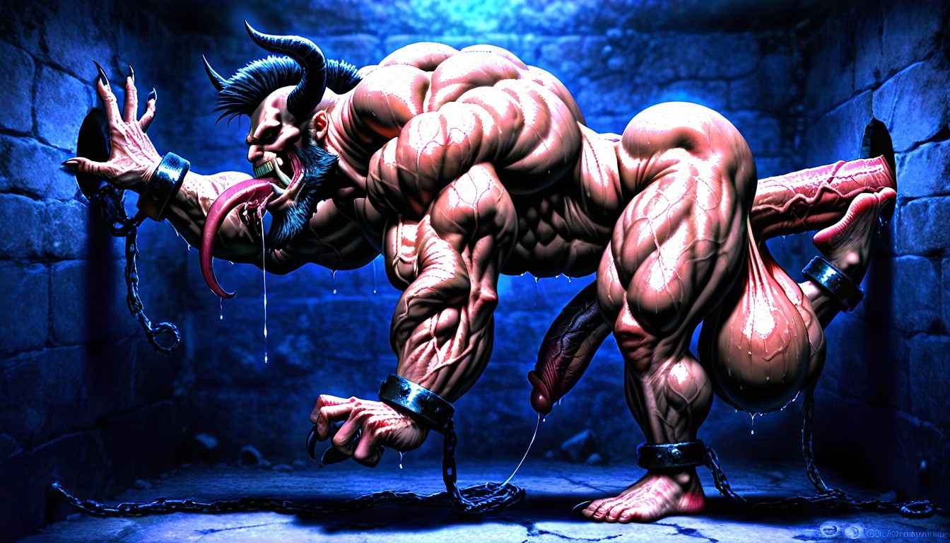 Long Tongue, Muscular Pecs, Black Horns AI Gay Porn