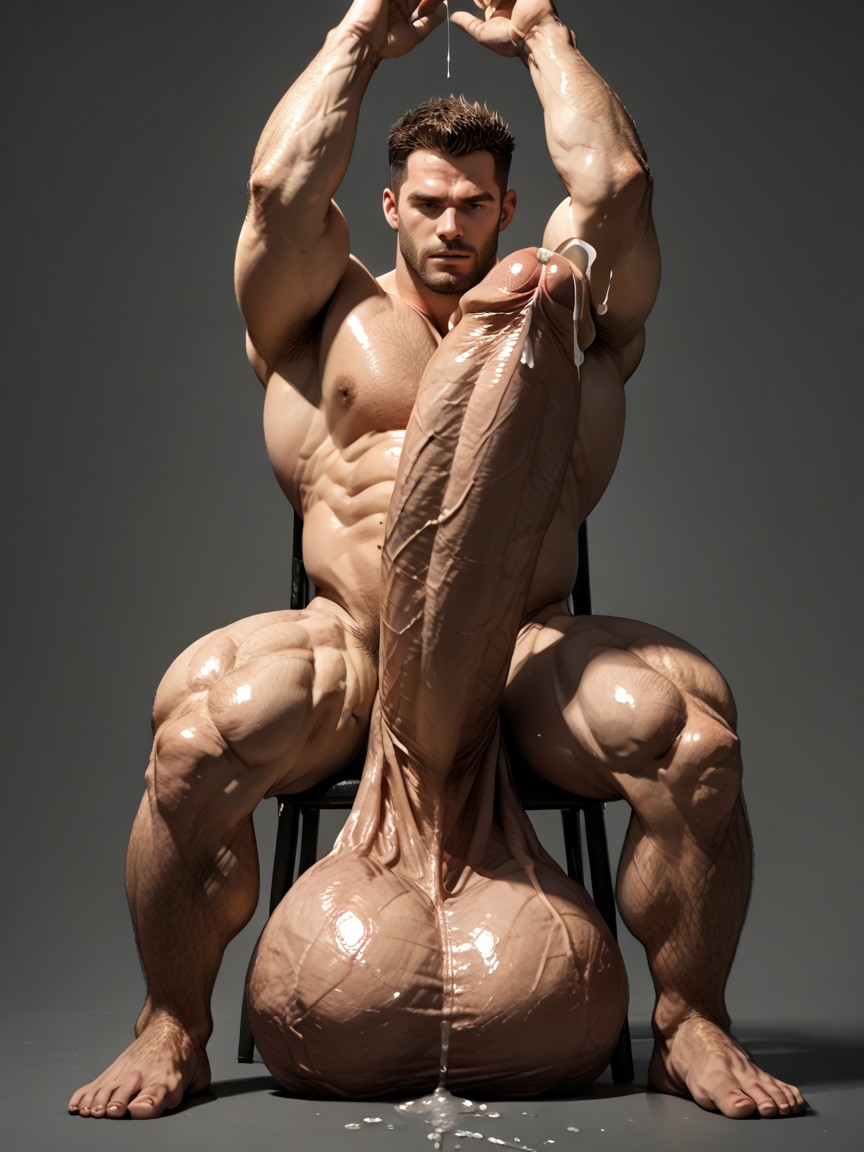 Dick Reaches Far Beyond Arms Reach, Massive Titanic Gargantuan Cock, Clear Thick Precum Leaking Out AI Gay Porn
