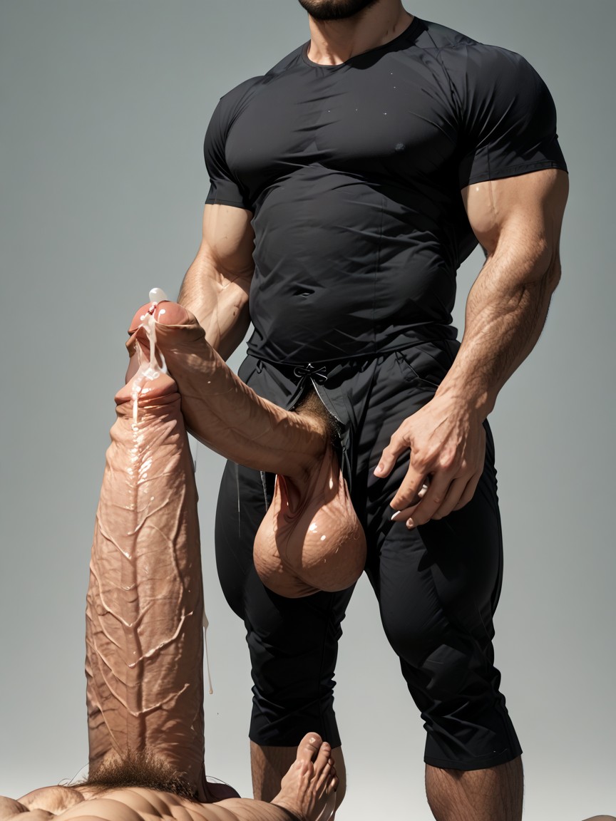 Cumming From Jerking Off, Clear Thick Precum Leaking Out, Dick Barely Fits In Image View AI Gay Porn