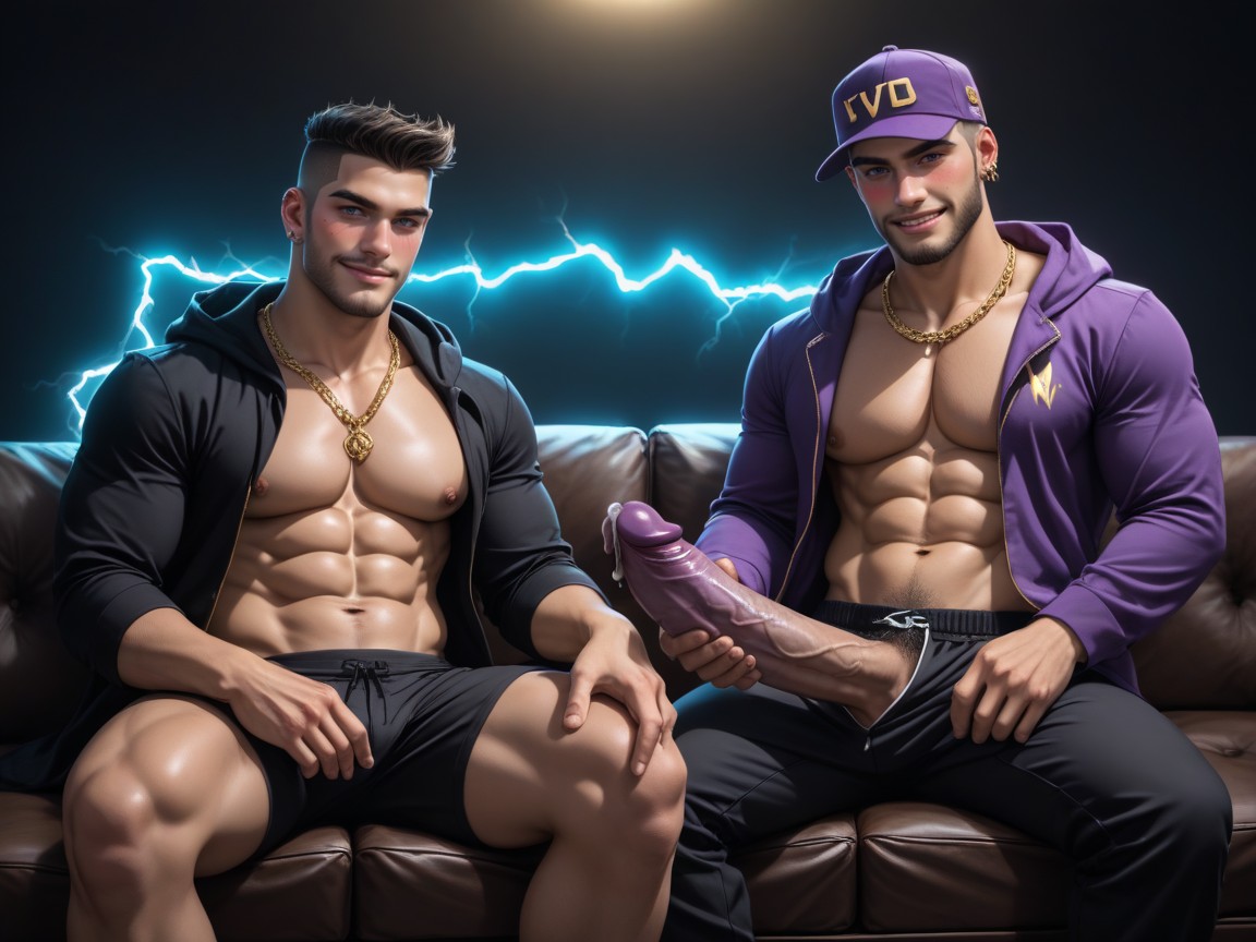 Dark Dominant Look, Black Hair, Black Walls AI Gay Porn