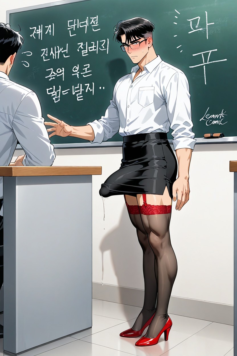 Black Skirt, Coreano, Avergonzada Porno gay IA