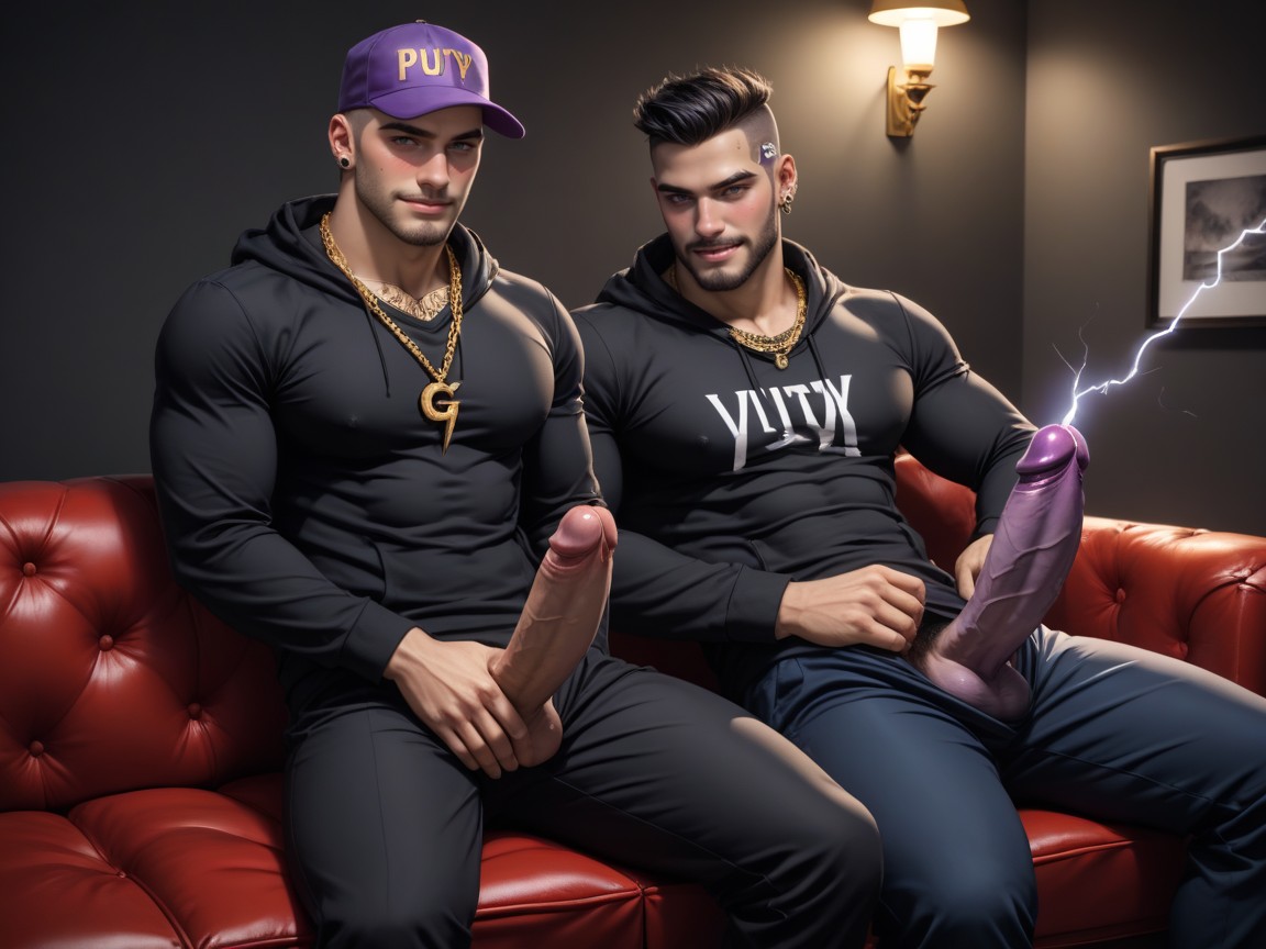 Strings Of Clear Precum, Pile Of White Powder On Tip Of Cock, Sweatpants AI Gay Porn