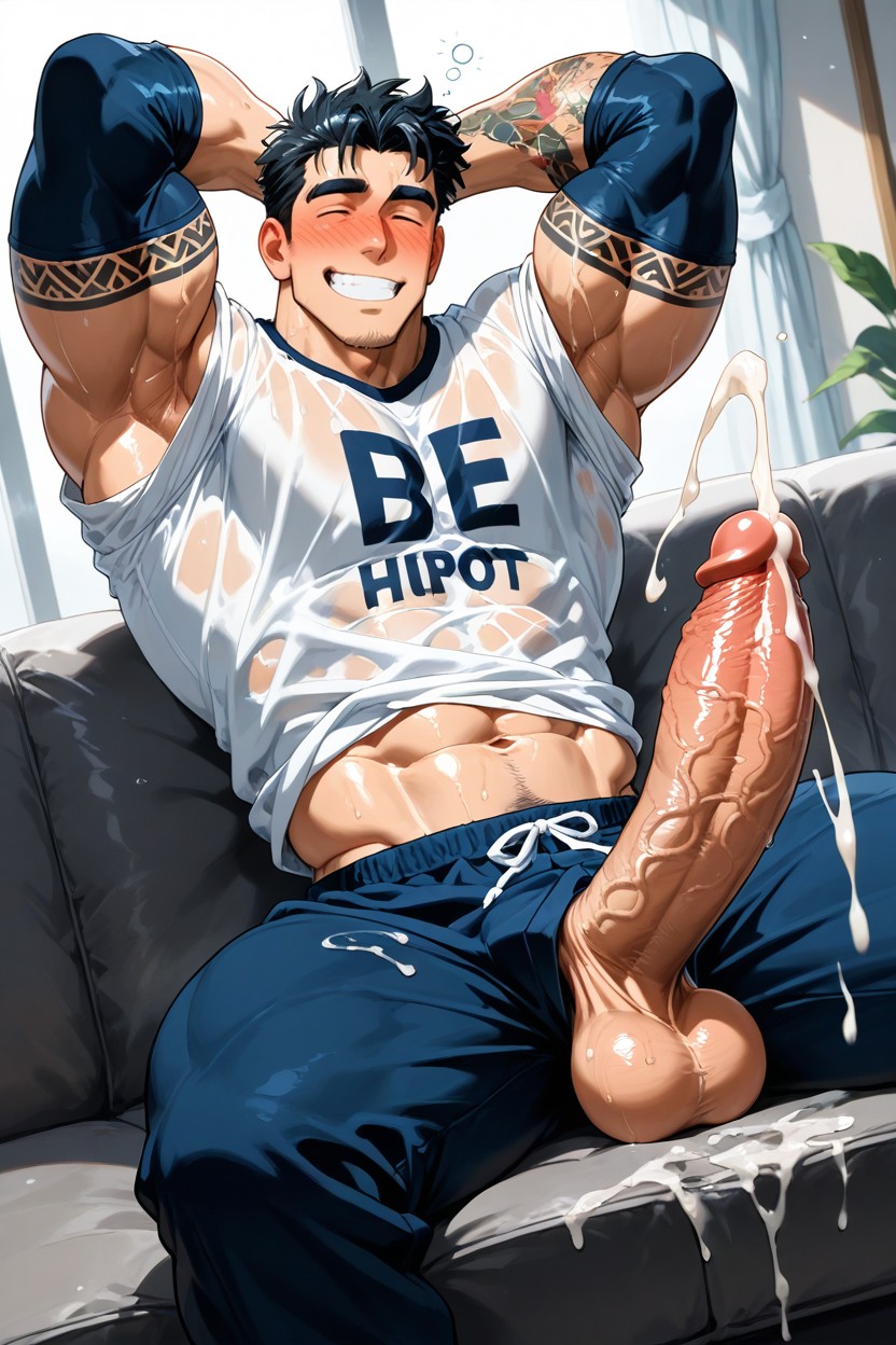 Dark Blue Pants, Erected Cock, Handsome ゲイAIポルノ