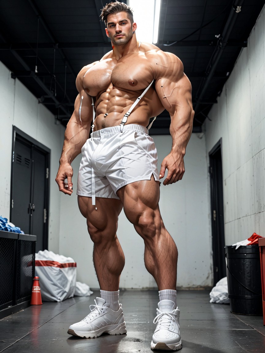 Shiny Oily Abs, Huge Biceps, Полный Рост ИИ гей порно