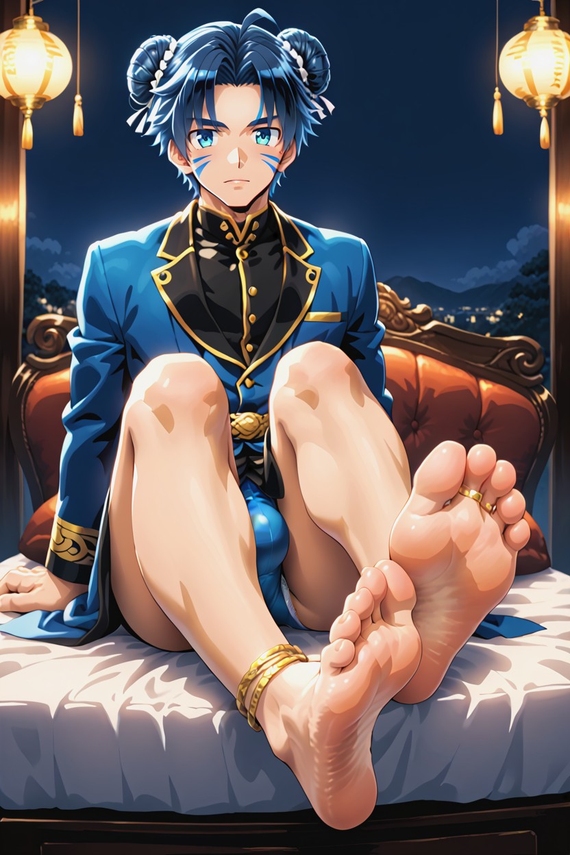 Blue Hair, Kashimo Hajime, Detailed Face Porno IA Gay