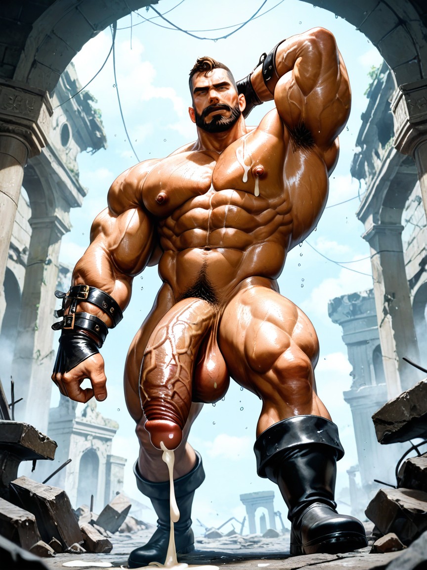 Smooth Glossy Skin, Warrior Fur Boots, Hyper Realistic Porno IA Gay