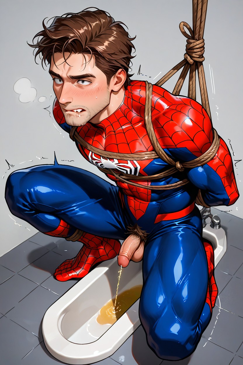 Shibari, Spider-man Outfit, Side View Porno IA Gay
