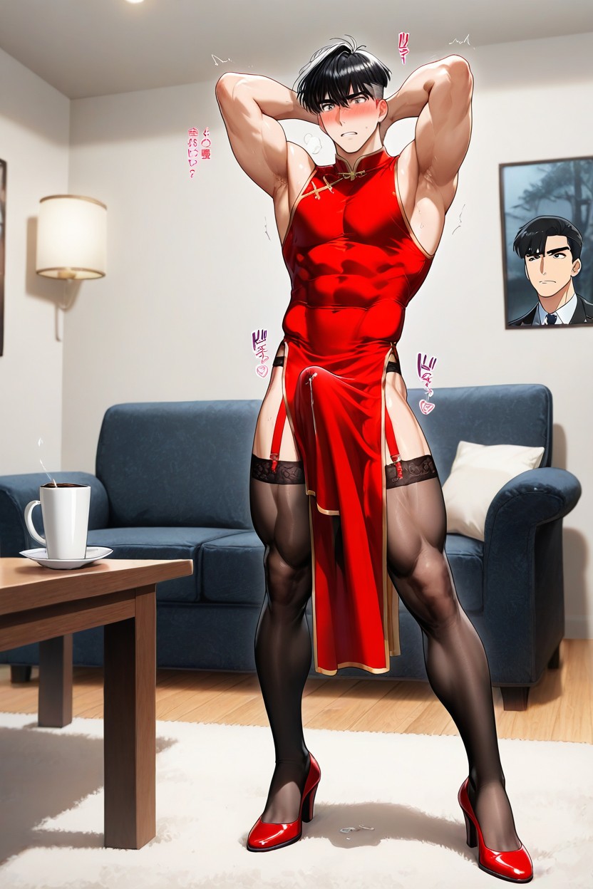 Red Garter Belts, Blush, Horny AI Gay Porn