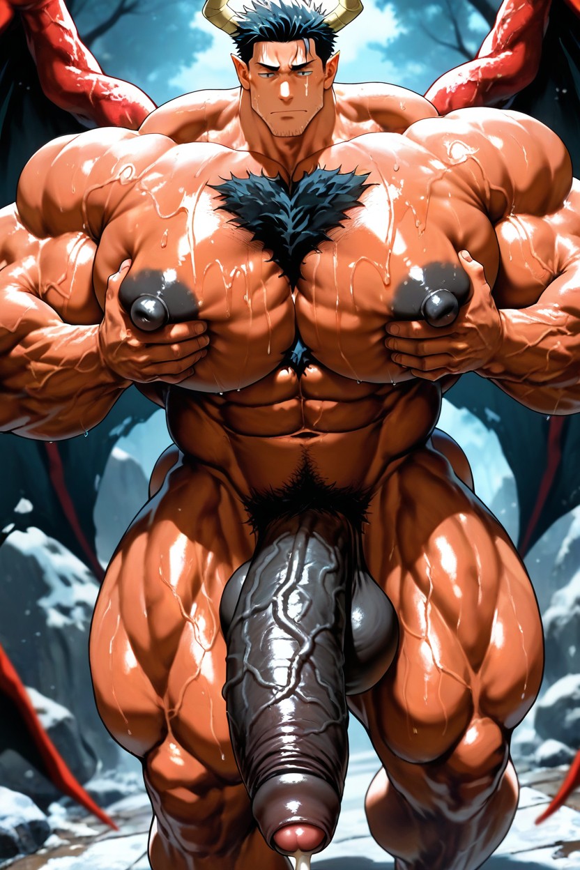 Deeply Etched Blocky Abs, Masculine, Gigantic Long Penis Pornografia gay com IA