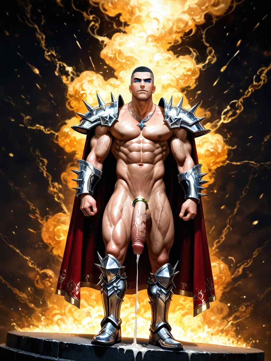 Dynamic Pose, Earrings, Extremely Defined Blocky Deep Abs Porno IA Gay