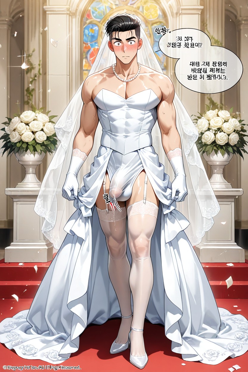 Veil, A Pearl Necklace, Standing Porno IA Gay