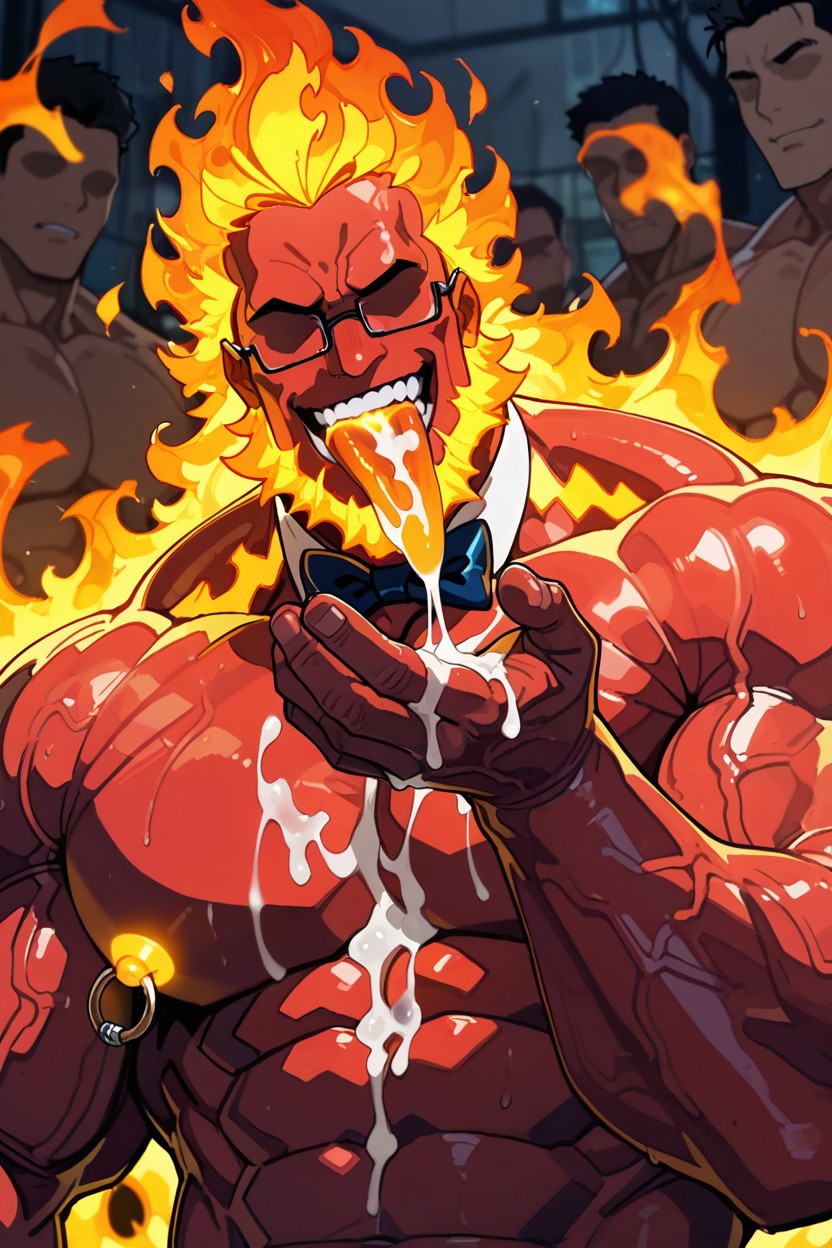 Glowing Tongue, High Detailed, Body On Fire ゲイAIポルノ