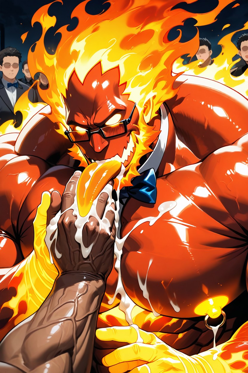 Focus On Face And Pecs, Fire Face, Licking Cum From Hand KI Schwulenporno