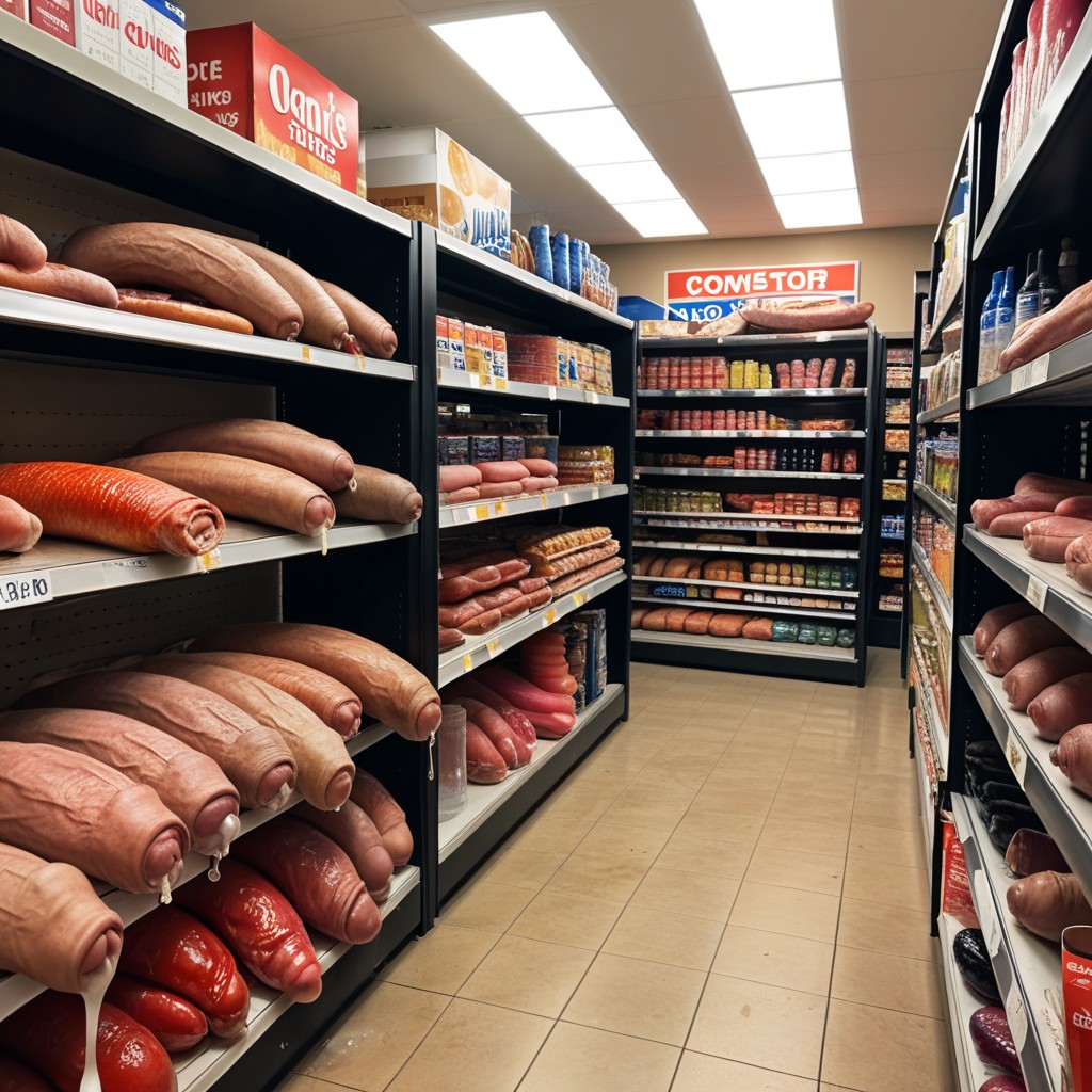 Cum, Dicks Attached To Shelves Instead Of Man, Sex Shop AI Gay Porn