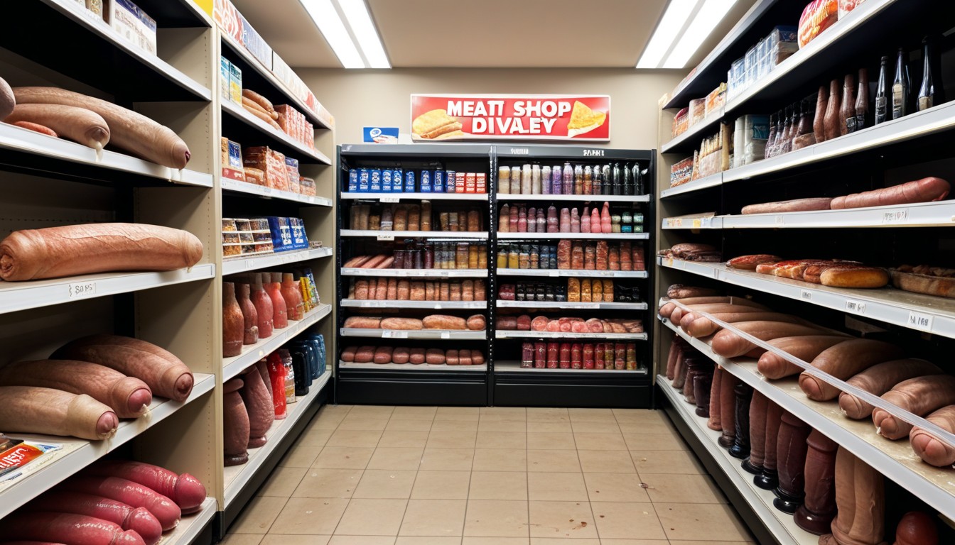 Hd, Dildo Shelves Of Sex Shop In Convenience Store, Dicks Attached To Shelves Instead Of Man Porno IA Gay