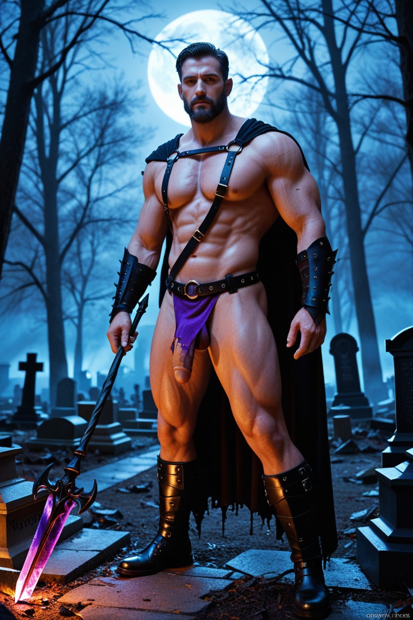 Moonlight, Full Body View, Glowing In Black And Violet Light ИИ гей порно