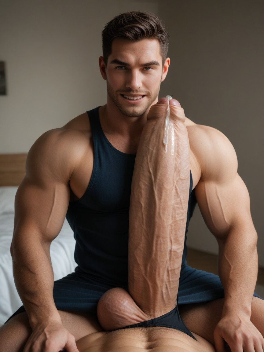 Correct Anatomy, Handsome Guy With Angular Feautures Looking Up, Only Men KI Schwulenporno