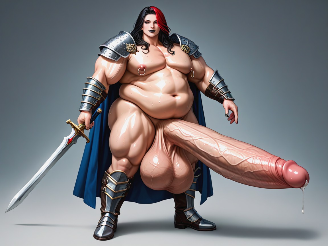 Black Hair With Red Highlights, Hyper Pecs, Medieval Boots Porno IA Gay