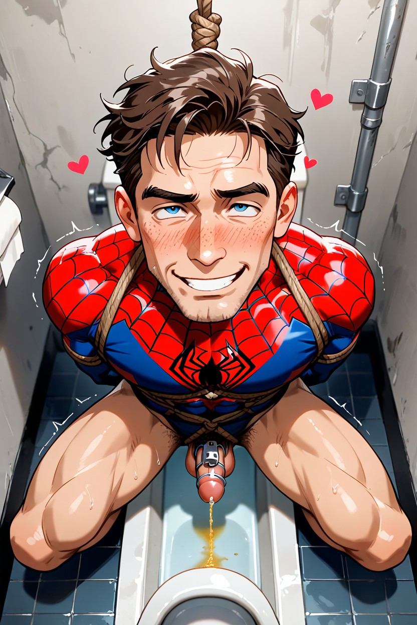 Spider-man Outfit, Front View, Cock Chastity Cage Porno IA Gay