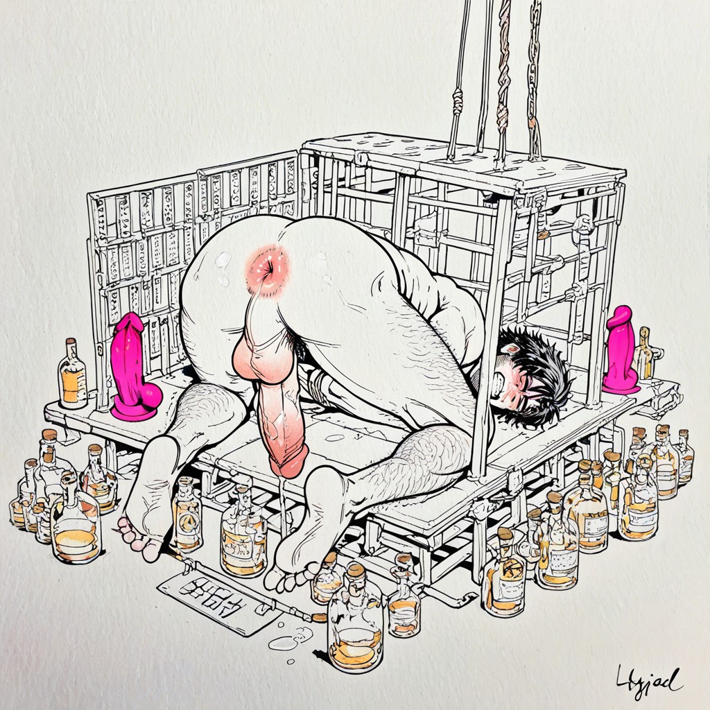 Volumetric Light, Potions Bottles In Form Of Sex Toys, Veiny Cock Pornografia gay com IA