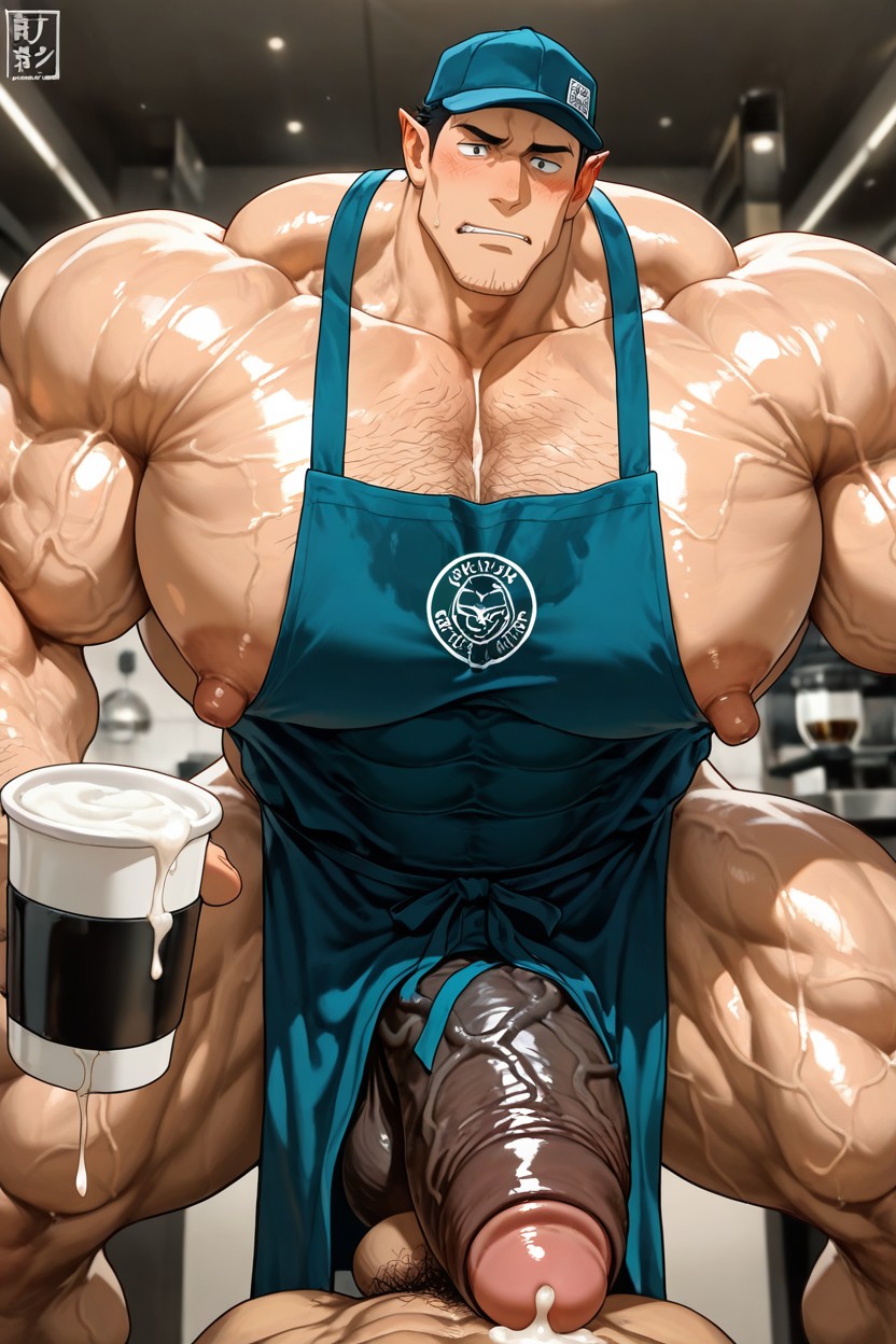 Masculine, Hyper Exaggerated Gigantic Muscle Physique, Oiled Skin Porno IA Gay