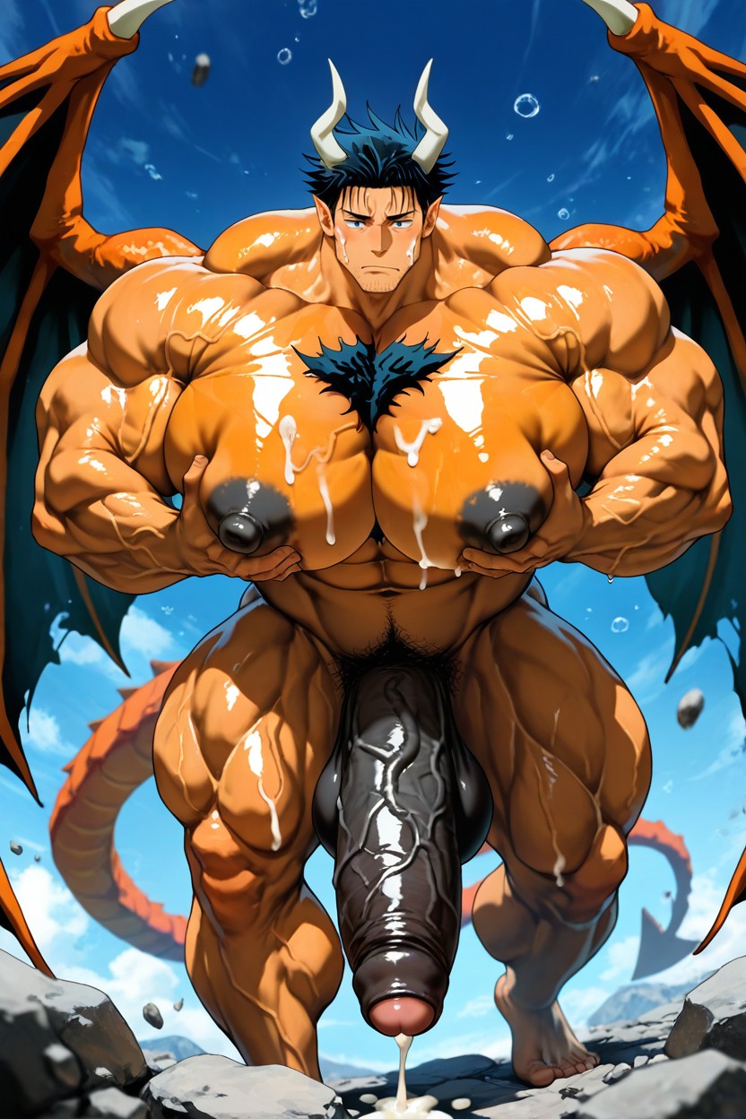 Powerful Thick Thighs, Black Nipples, Walking AI Gay Porn
