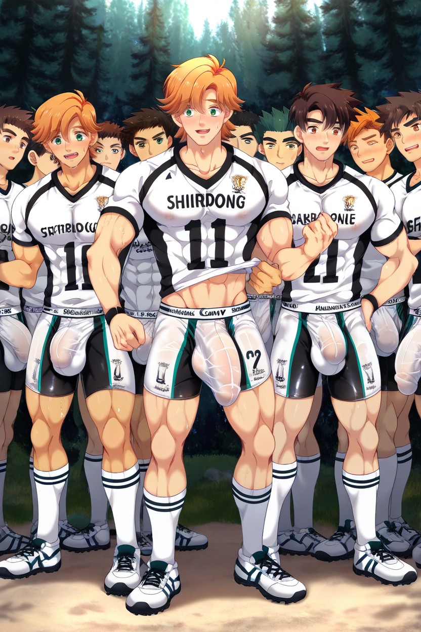 Focus On The Tension Of The Fabric, Cinematic Two Muscular Men, Full Body ゲイAIポルノ