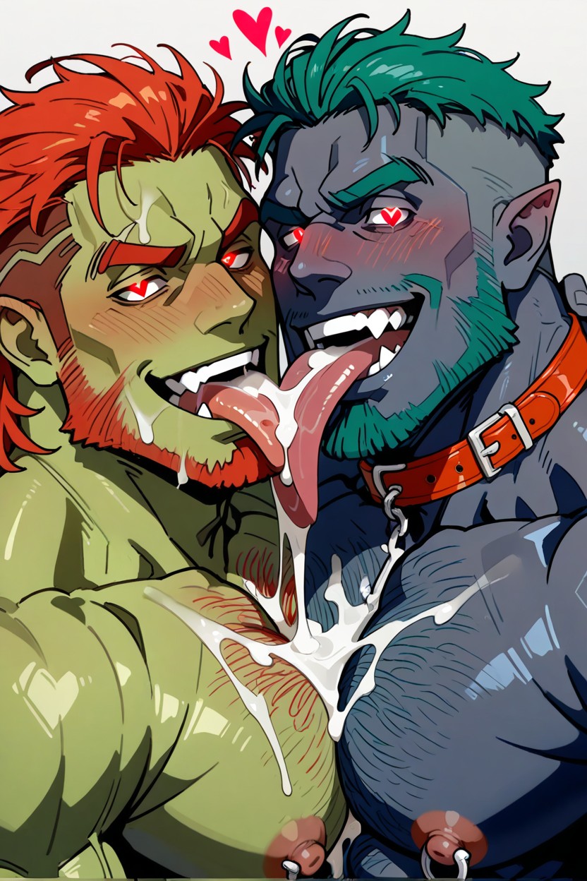 Blushing, Beard, Orc And Oni Kissing Porno IA Gay