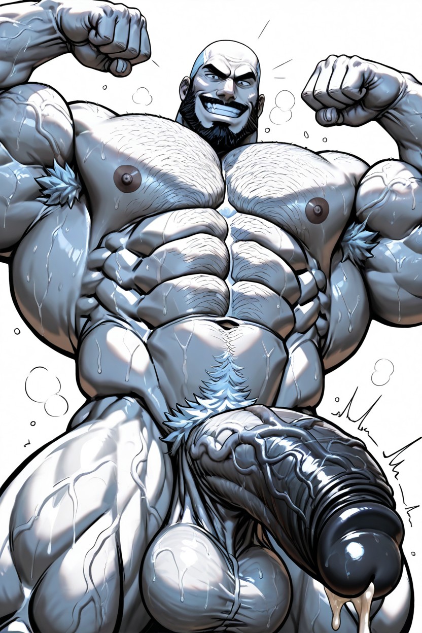 Simple Line Art Style, Massive Huge Thick Cock, Slightly Angled Perspective Porno IA Gay