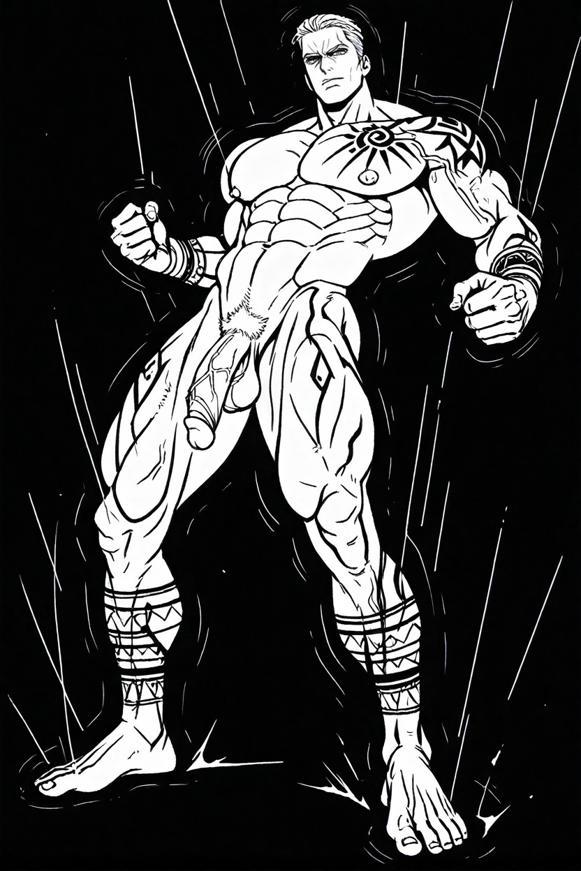 Wide Shoulders, Naked, Ready To Attack Stance Porno IA Gay