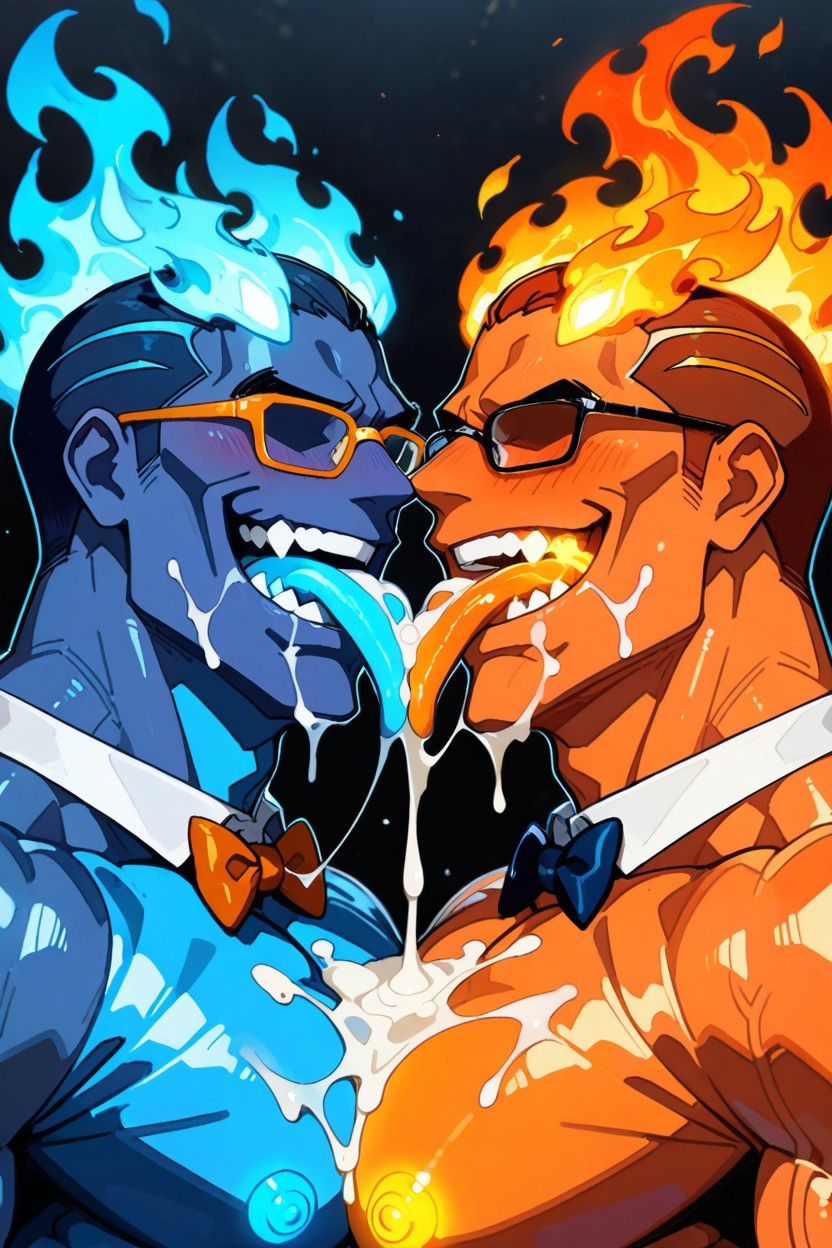 Fire Monster, Orange Fire, Other Monster Is Blue Porno IA Gay