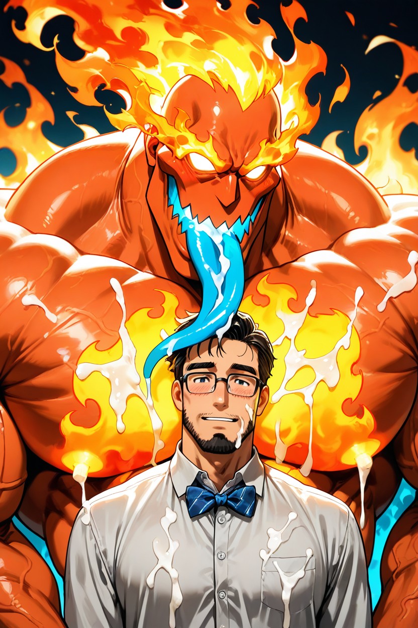 Orange Fire, Fire Head, Close Up Face Porno IA Gay