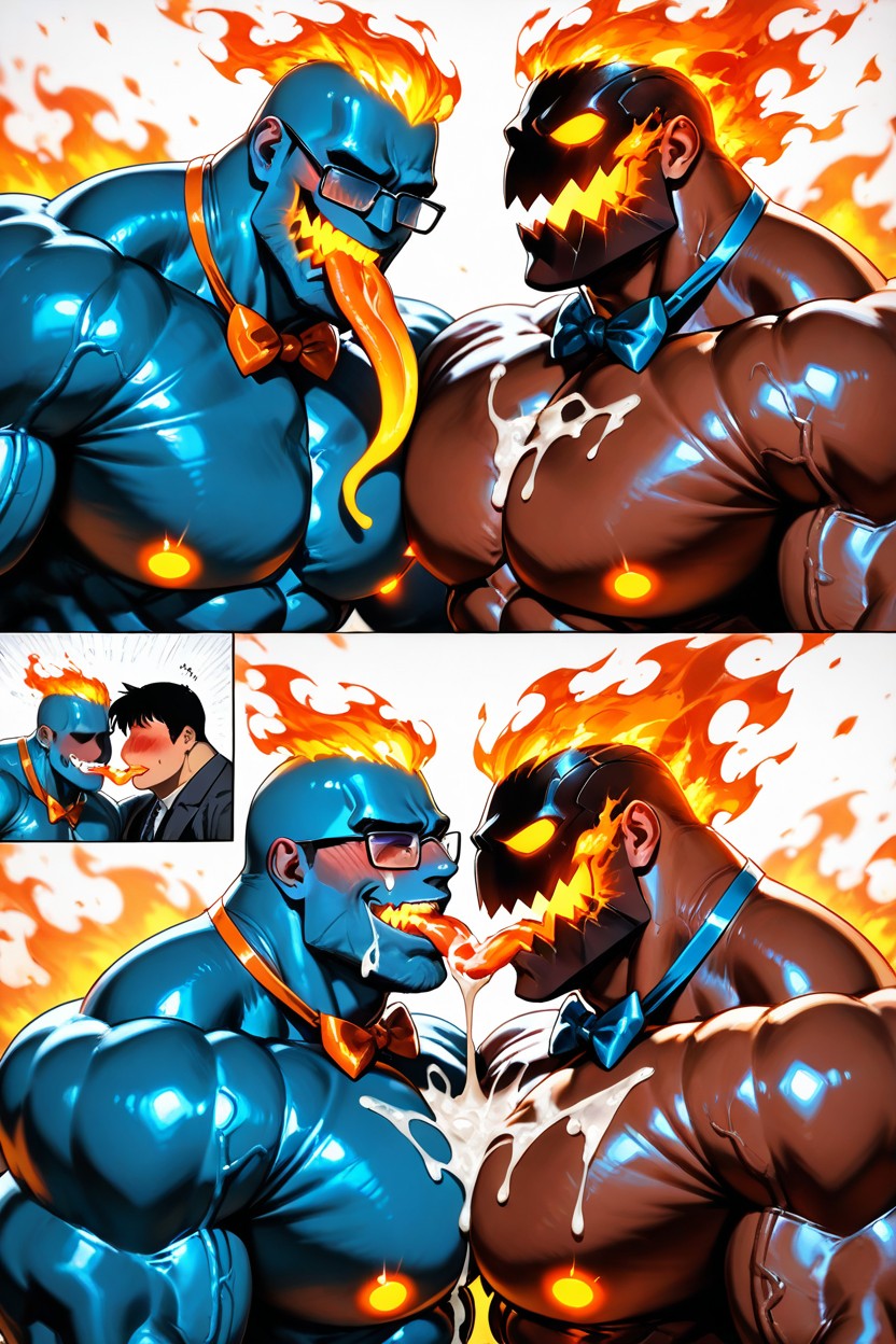 Monster Is Orange, Tongue Out, Very Detailed Face Porno IA Gay